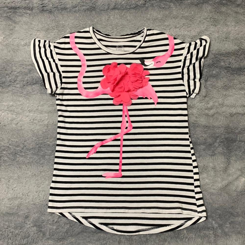 Girls Flamingo- flutter sleeve T-shirt